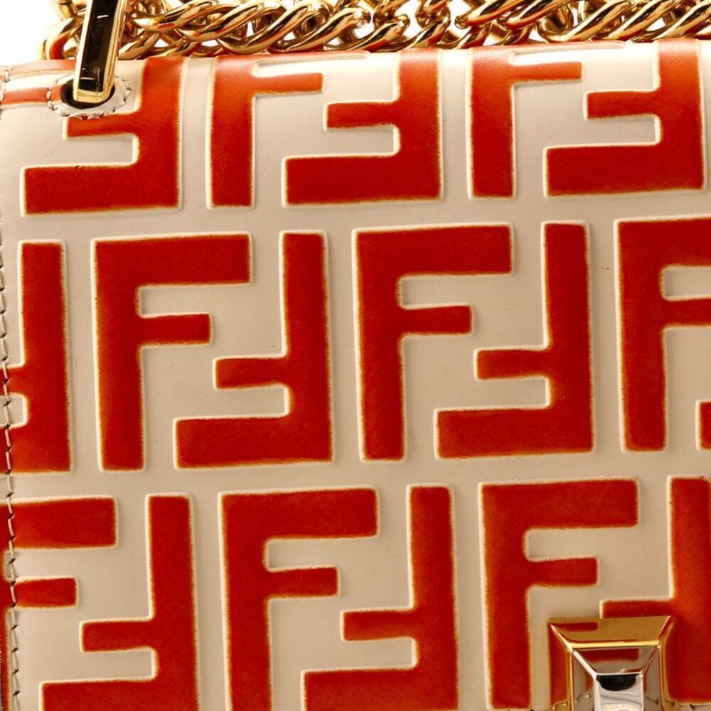 Fendi Kan I Bag Zucca Embossed Leather Small Orange - Picture 8 of 9